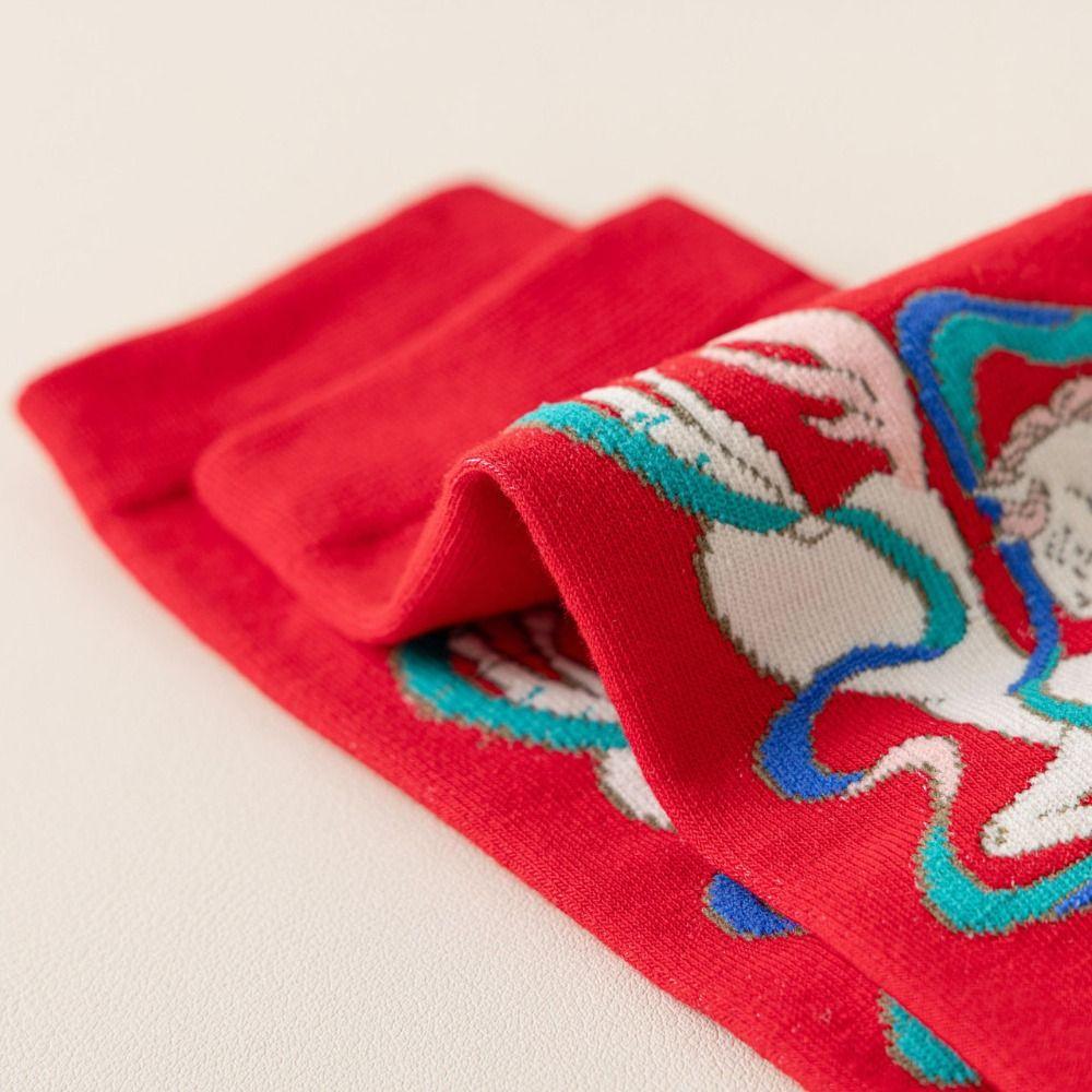 Good Luck Good Luck Socks Cartoon Letter Horse Year Red Socks Women Festival Socks  Spring Festival