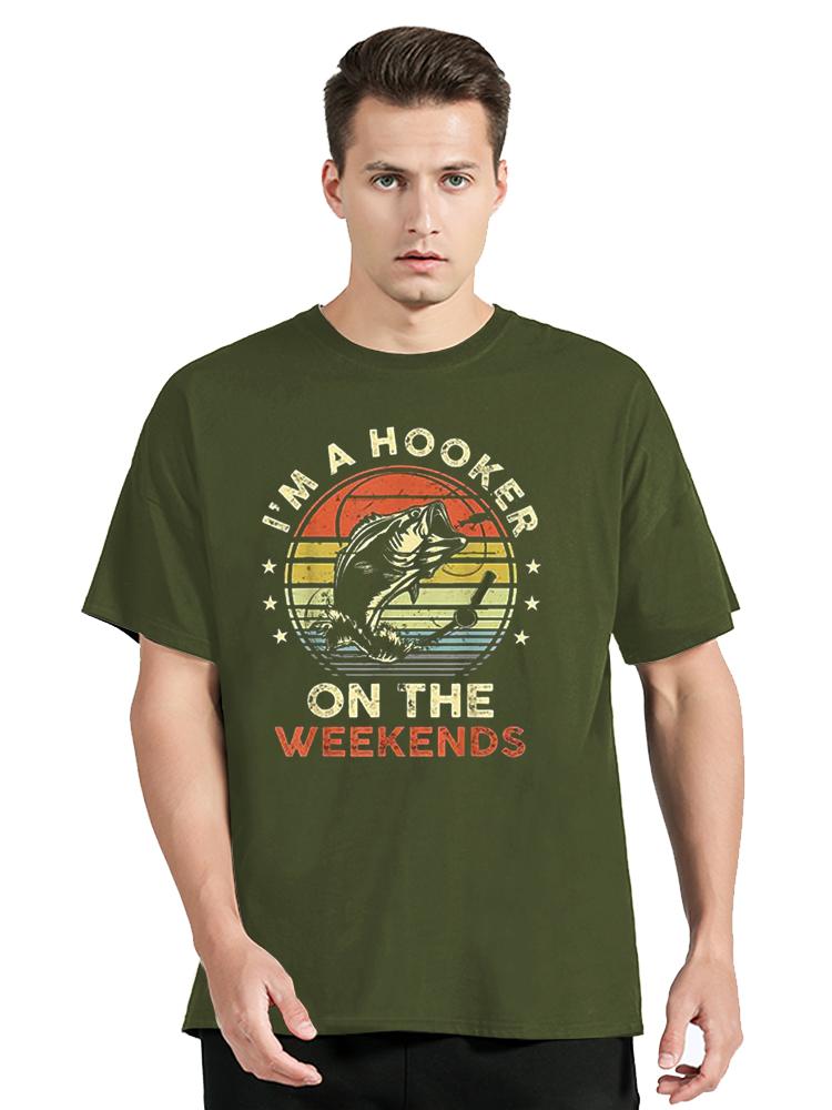 Funny Fishing TShirt Im A Hooker On The Weekends Bass Fish TShirt Unisex FisherUnisex Graphic Tees Daddy Husband Fisher Gifts Tops