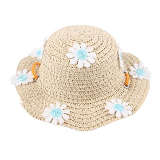 Jijijing Dog Straw Hat, Cute Flower Pet Sun Breathable Summer Wide Brim Hat for Dogs Cats Camping Hiking