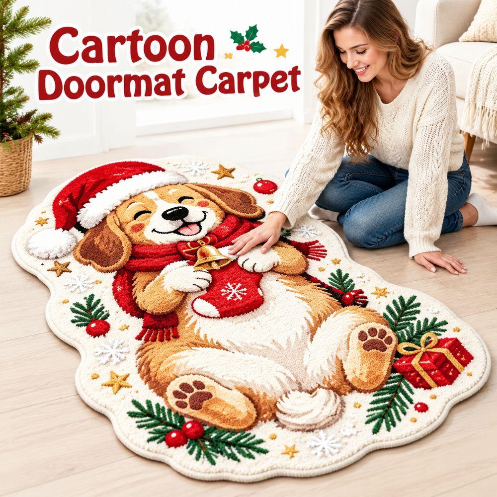 Soft Plush Cartoon Doormat Carpet Christmas Theme Pattern Cat Shaped Mat Entryway