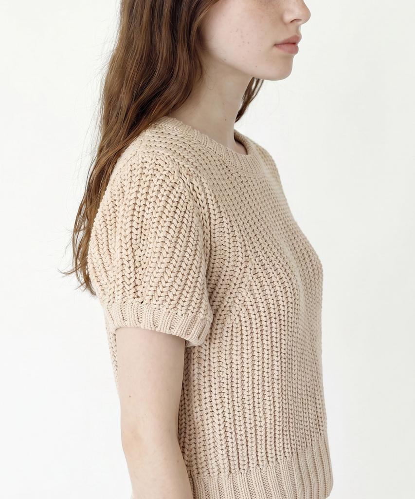 Seuneogeuyu Blossom Soft Touch Short Sleeve Chunky Ribbed Knit Top_Pink Beige Sky Blue_S M
