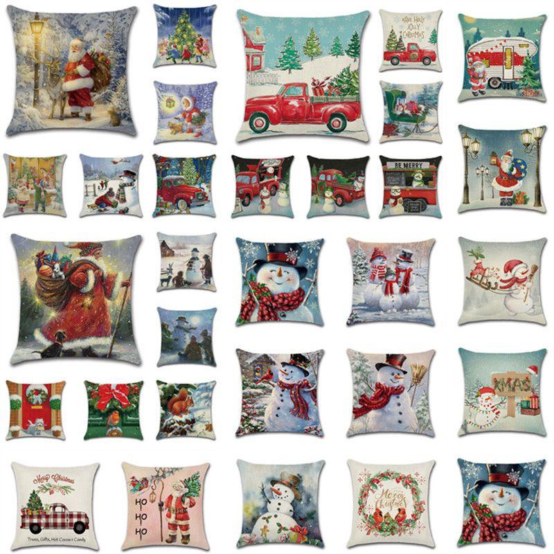 Festive Christmas Cushion Cover Featuring Charming Snowman And Santa Claus Design For Cozy Home Decor