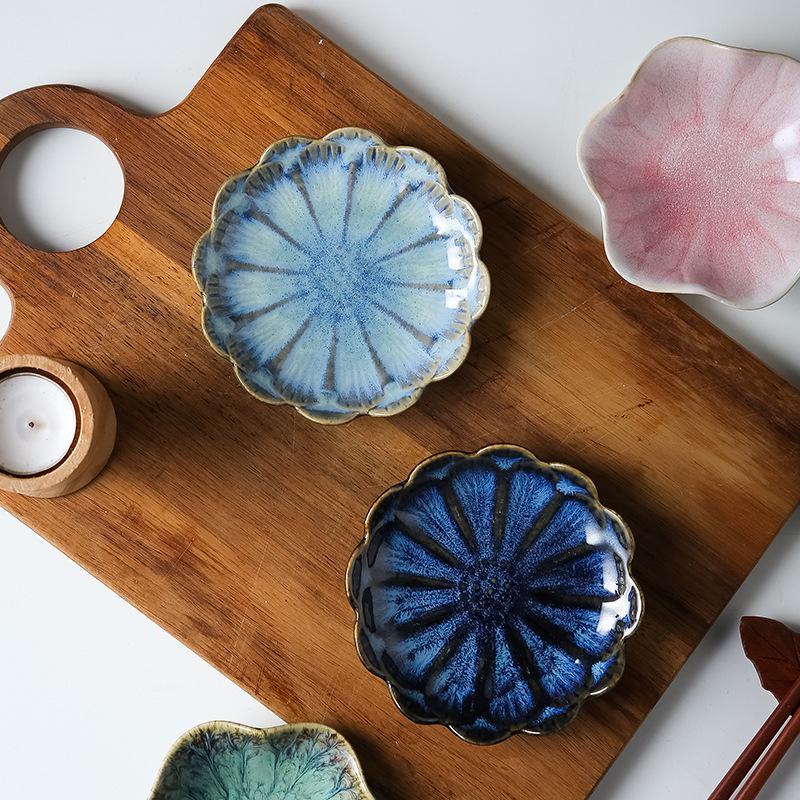 Starry Sky Blue Japanese Ceramic Floral Dipping Dish