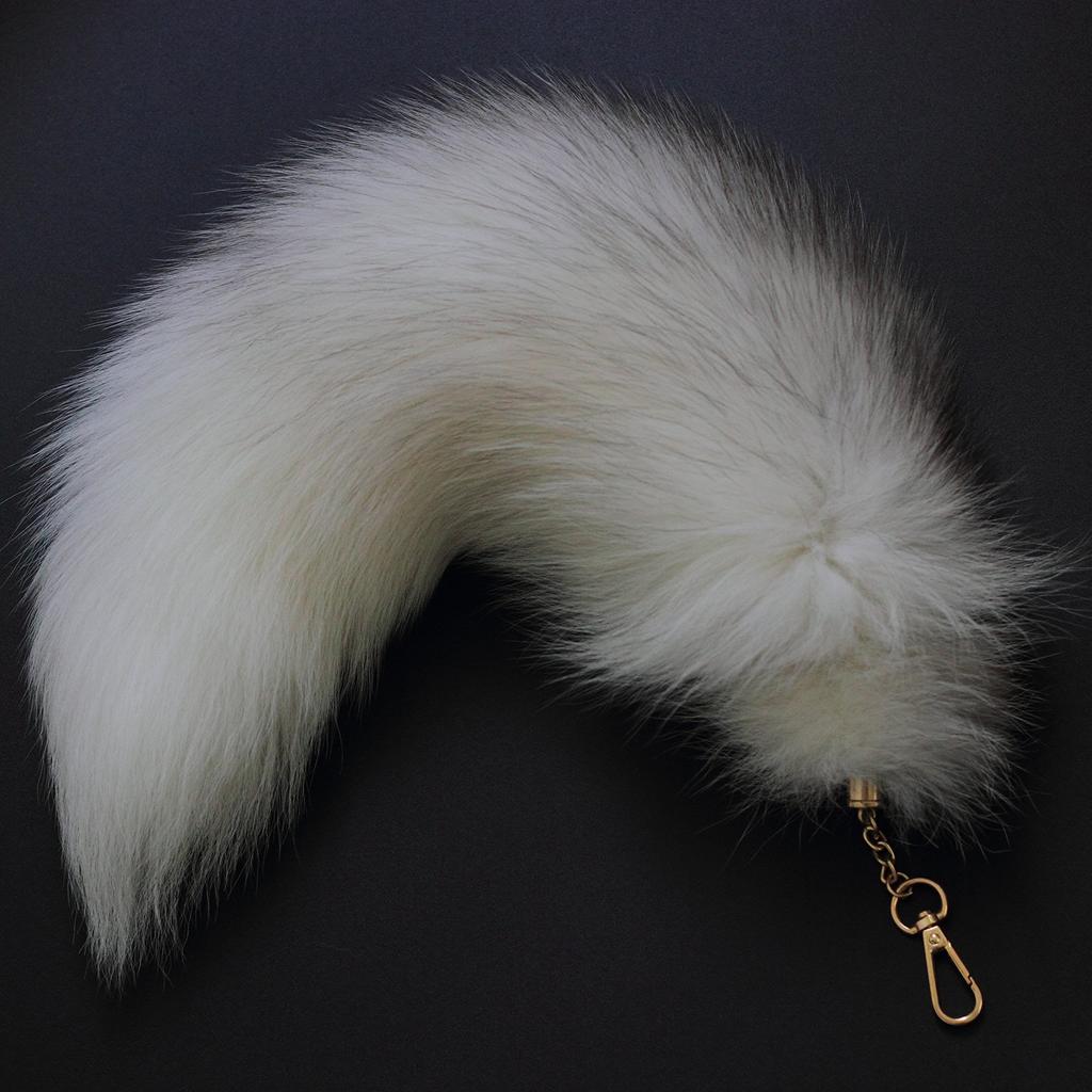 ZhichunLee Real FoxRaccoon Tail Charm with Golden Keychain, Perfect for Cosplay and Fashion, White, Large