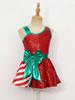 Kids Girls Shiny Sequin Christmas Dress Up Jumpsuit Asymmetrical Sleeveless Stripe Patchwork Dress
