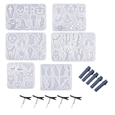 Halloween Anhänger Silikonform Personalisierte Schädel Kürbis Ohrringe Anhänger Harzformen mit Haarspangen Zubehör DIY