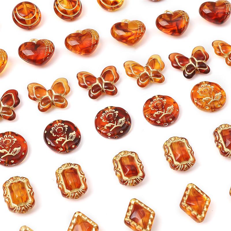 Vintage Amber Gold-Painted Oval Acrylic Beads for DIY Jewelry Making