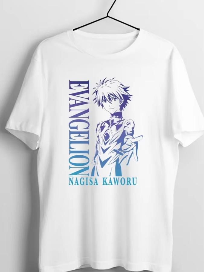 2026 Neuankunft Neon Genesis Evangelion Rei Ayanami Weiß Retro Sommer T-Shirt, Unisex Hochwertige Mode Baumwolle Lässig Eltern-Kind Oberteil