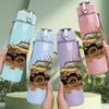 1PC Off Road Mud Truck Pattern 750ml Color Plastic Sports Water Bottle Leakproof Flip Straw Lid Suitable for Sports Office Home Use