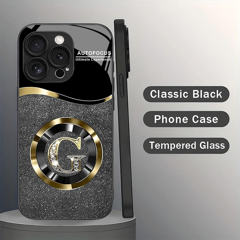 Lucky G Letter Round Logo Creative Lucky Black Golden Pattern Glass Phone Case Cover for iPhone 17 16 15 14 13 12 11 Etc