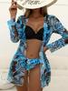 2023 European & American Women's Three-Piece Bikini Set with Cardigan, High-Waisted Bottoms, and Sunscreen Cover-Up.