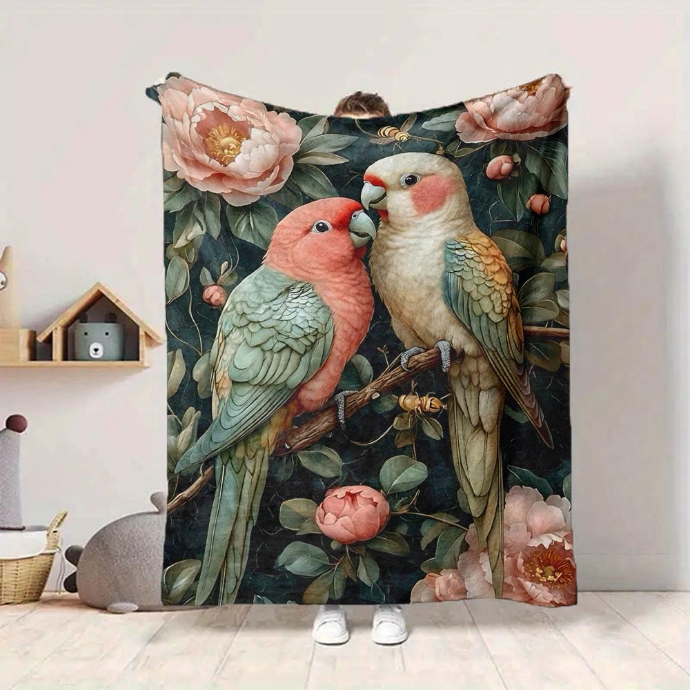 1pc Parrot Floral Lightweight Flannel Blanket, Comfortable and Warm Blanket, for Office and Camping Sofa Bed110