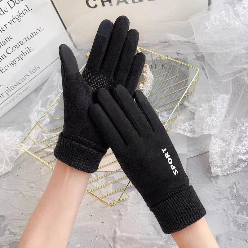 Suede gloves men's and women's season outdoor velvet thickened warm non-slip takeaway rider gloves