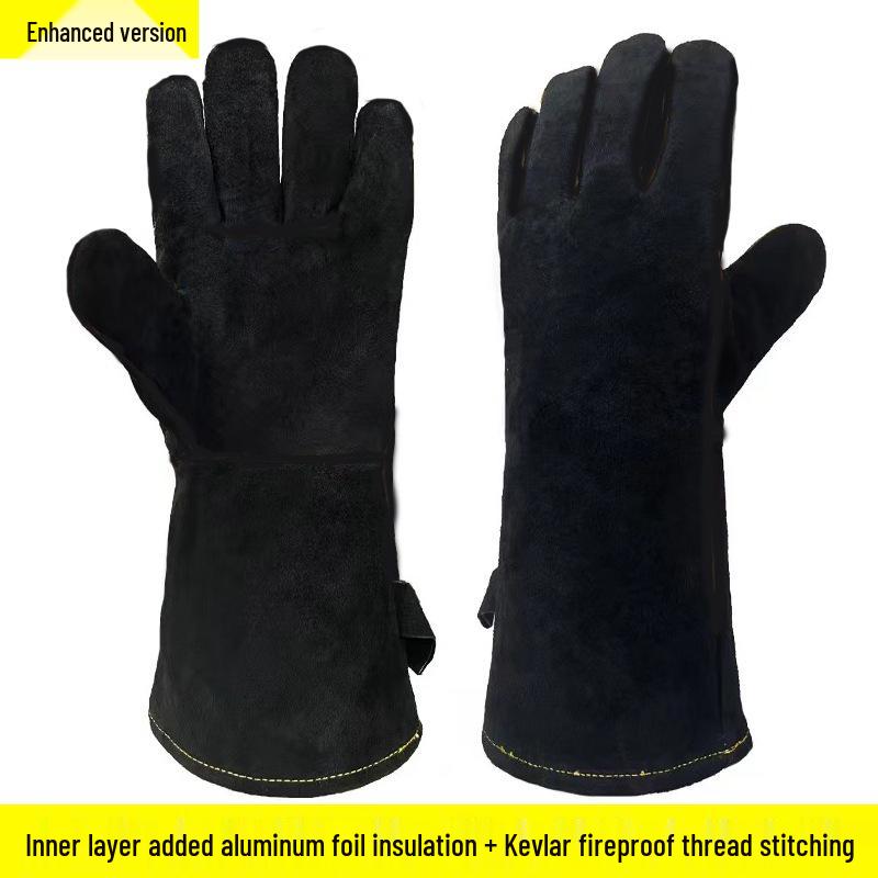 Heat-Resistant BBQ Grill and Welding Gloves - Long Cowhide Protective Wear