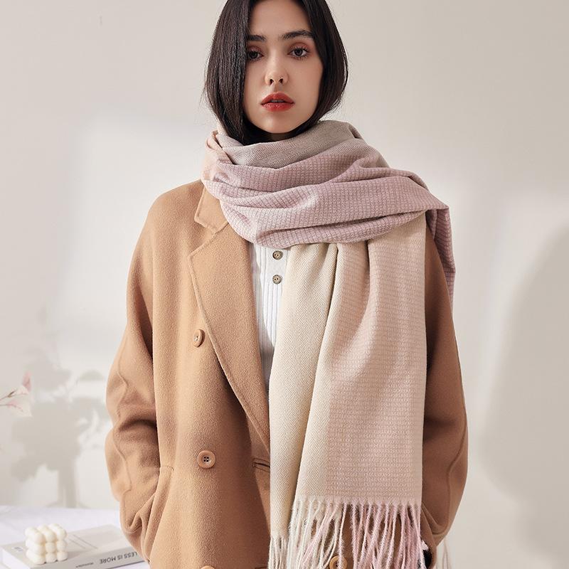 Korean Version of The Autumn and Winter Faux Cashmere Splicing Scarf Japanese Harajuku Wind Long Dual-use Shawl Tassel Thickened Warm Scarf