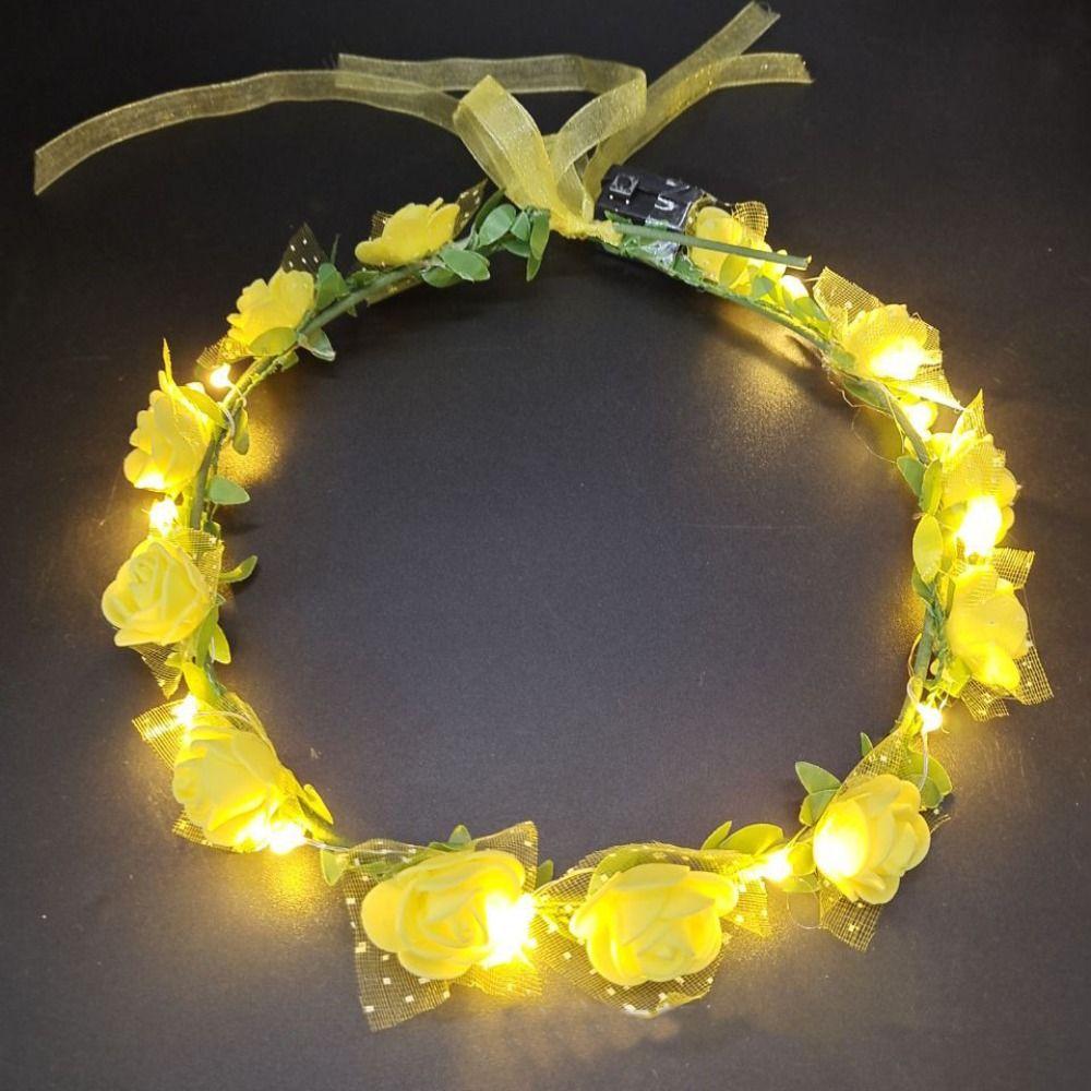 Wedding Foam Party Women Headwear Wreath Decoration LED Light Garland Crown Flower Headband