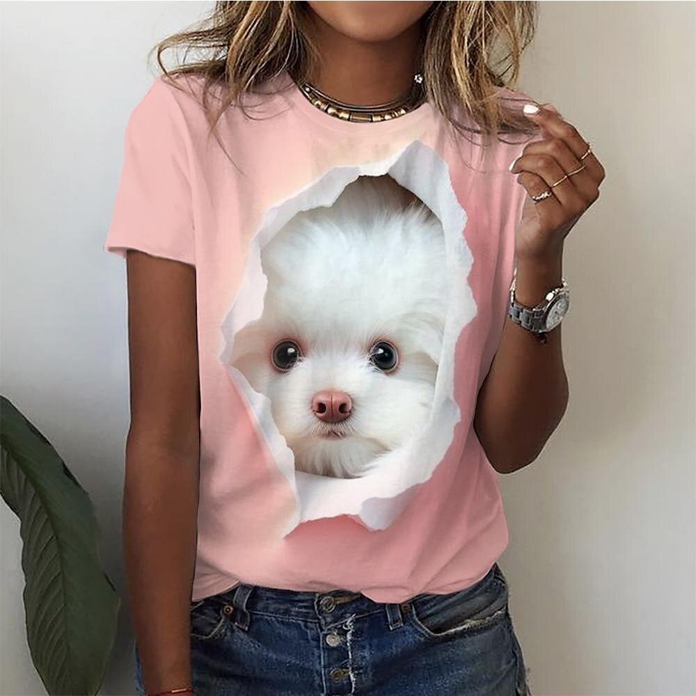 3d Kawaii Cat Print Trička Dámská trička Legrační móda Krátký rukáv Top Ženy Y2k Oversized Dámské Oblečení Estetika Trička