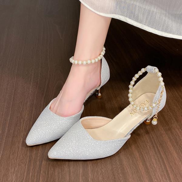 Fashion Fine Heeled Shoes Stiletto 3cm Rubber Med Sewing Slides PU Thin 3cm Heels Fine Heeled Shoes 5cm Stiletto PU Rubber Slides Med Se