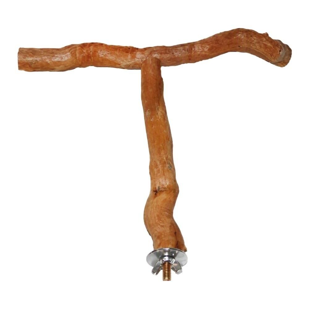 T Shape Design Wood Bird Perch Chewing Texture Paw Grinding Surface Parrot Perch Stand Easy To Install Exercise Platform