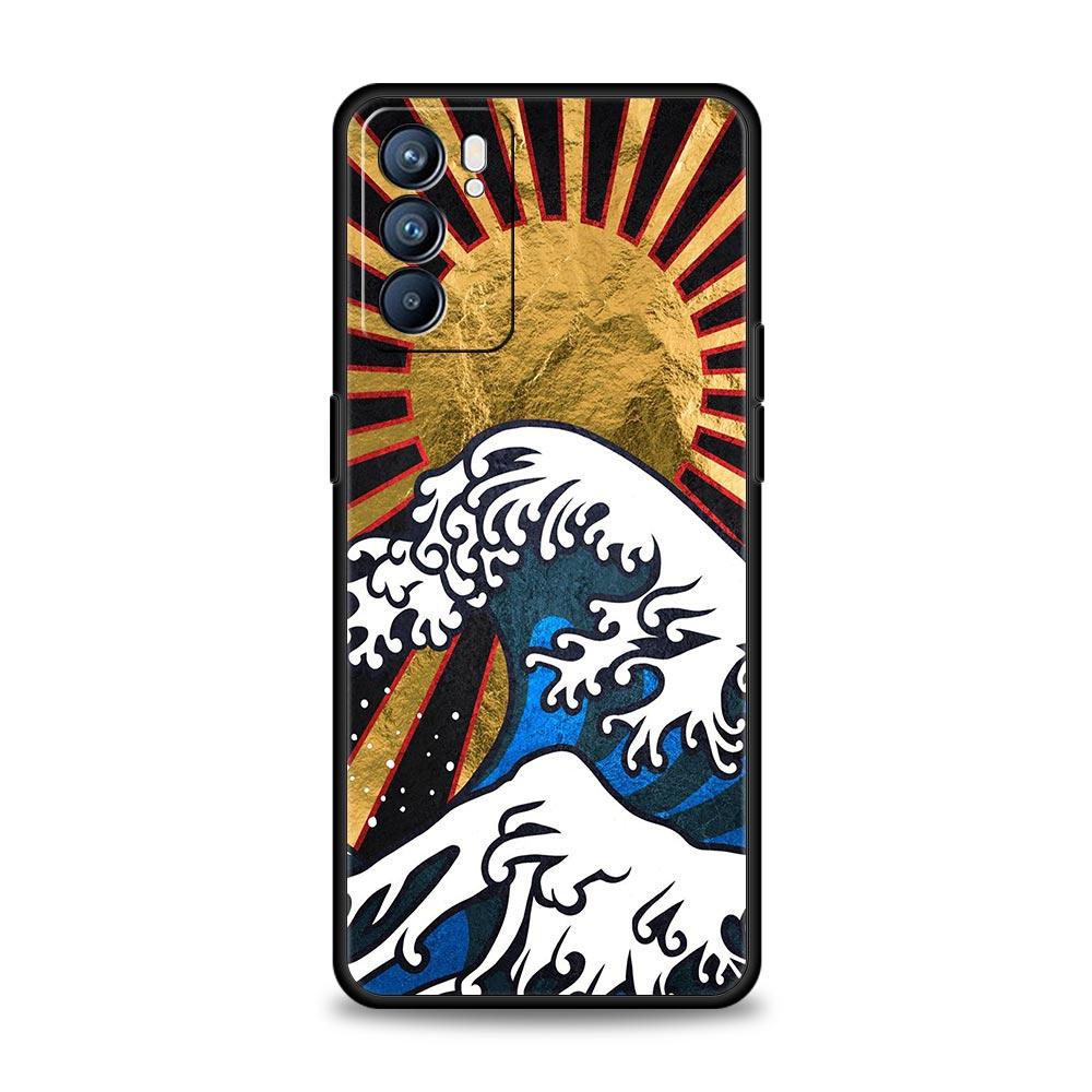 Goldene Große Welle von Kanagawa Surf Handyhülle Für Oppo Find X5 A54 A53 A52 A9 2020 A15 A95 A16 A76 A74 Reno7 SE Reno6 Pro 5G Hülle