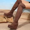 Side Zipper Women's Boots Retro Brown Flock High Heels Autumn Winter Platform Wedges Height Increasing Modern Boots Women Shoes