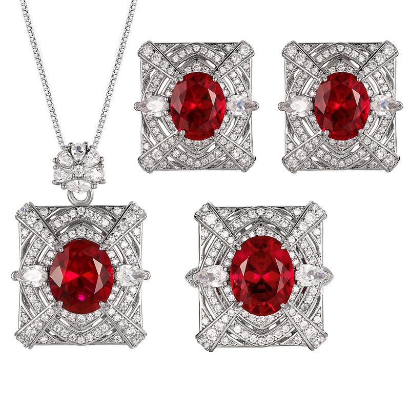 Earrings Necklaces Rings Jewelry Sets Colorful Red Corundum Fashionable High-end Women's Styles