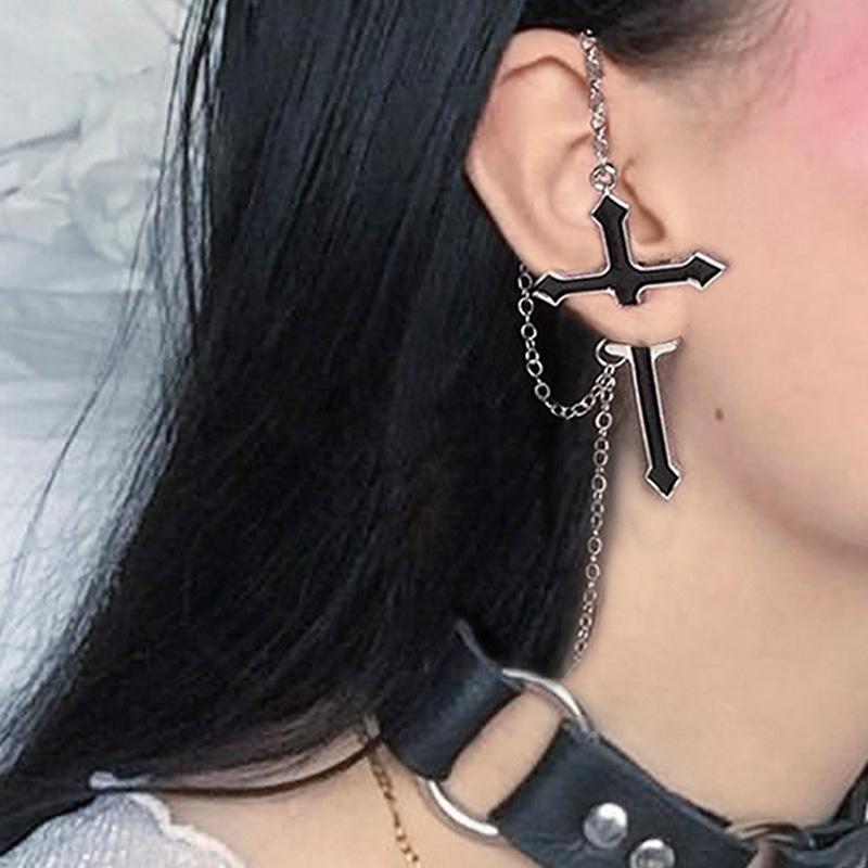 Retro Big Black Cross Earings For Women Men Punk Gothic Rock Hiphop Oil Drip Zinc Alloy Earings Designer Zircon Unisex Gift
