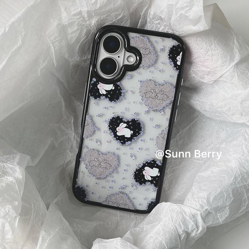 

Ins Korean Retro Girl Love Rabbit Purple Fragrant Flower Kawaii Phone Case For iPhone 16 15 14 13 12 11 Pro Max Plus Y2K Cover For iPhone 16 Pro Max