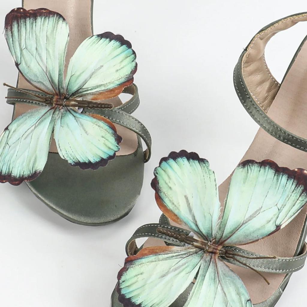 Fashion Colorful butterfly decoration women's sandals stiletto open parka high heels summer 2024