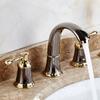 Bathroom Gold Lavatory Widespread Faucet Hot and Cold Three Holes Sink Mixer 8 Inch Sink Faucet Gold Chrome