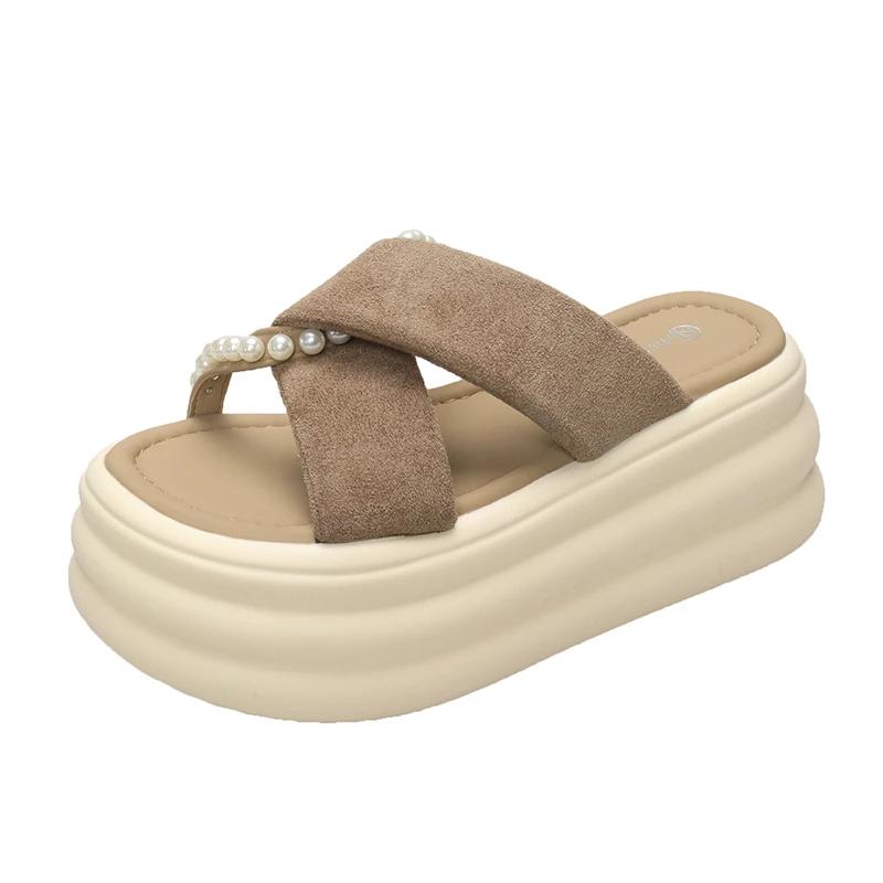 8CM NEW Heels Wedge Slides Sandals Women Casual Outdoor Slippers Female Summer Non Slip Beach Slipper Walking Chunky Shoes Woman
