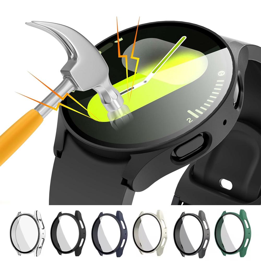 Case for Samsung Galaxy Watch 4/5/6/7 44mm 40mm Accessories Full Screen Protector Tempered Glass PC Bumper Cover Galaxy Watch 7
