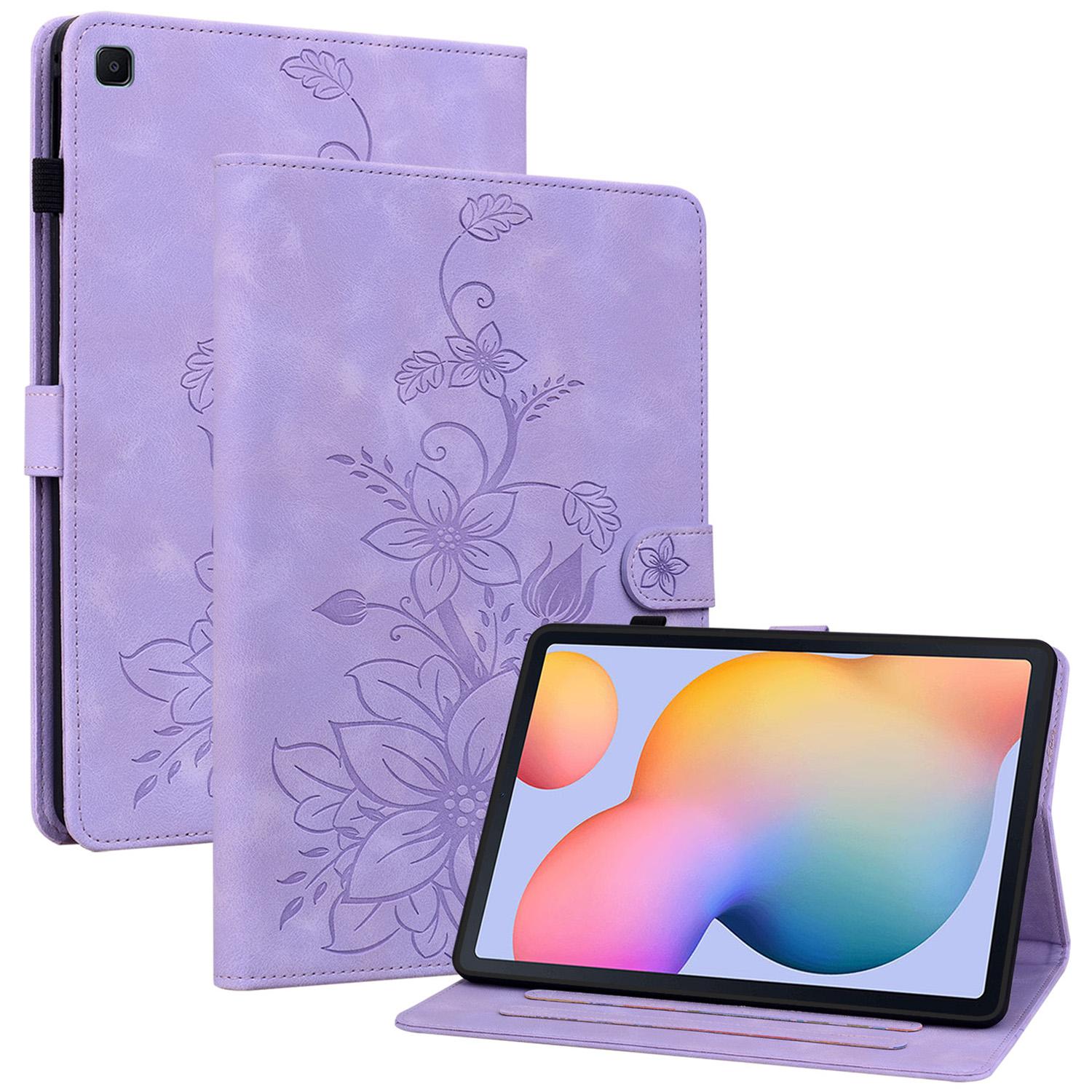 

Для Samsung Galaxy Tab S6 Lite (2020)/(2022)/(2024) Чехол с оттиском лилии, держатель для карт, кожаный чехол для планшета Purple