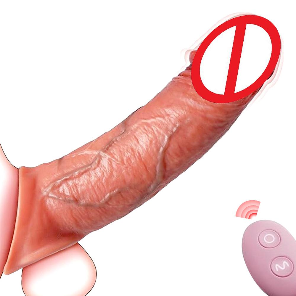 Delay Ejaculation Remote Control Vibration Penis Extension Cock Sleeve Silicone Reusable Condom For Men Sex Toys Penis Enlargeme