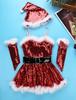 Kids Girls Santa Costume Outfit Sleeveless Sequin Tutu Dress Dance Show Fancy Dress Set for Christmas Cosplay Party