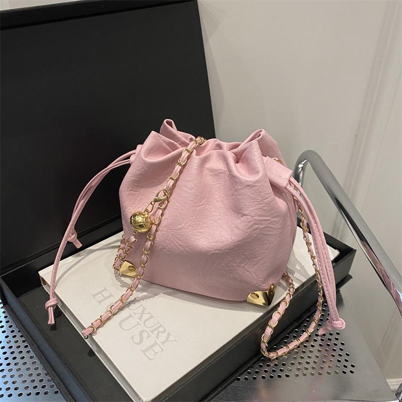 Women'S Bag Bucket Bag Texture Pu Shoulder Bag Niche Versatile Chain Messenger Bag