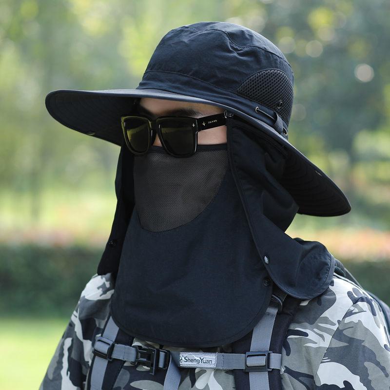 Youth Omni Directional Brim Face Shield Neck Protection Sun Hat Big Brim UV Proof Outdoor Fishing Mountaineering Cap