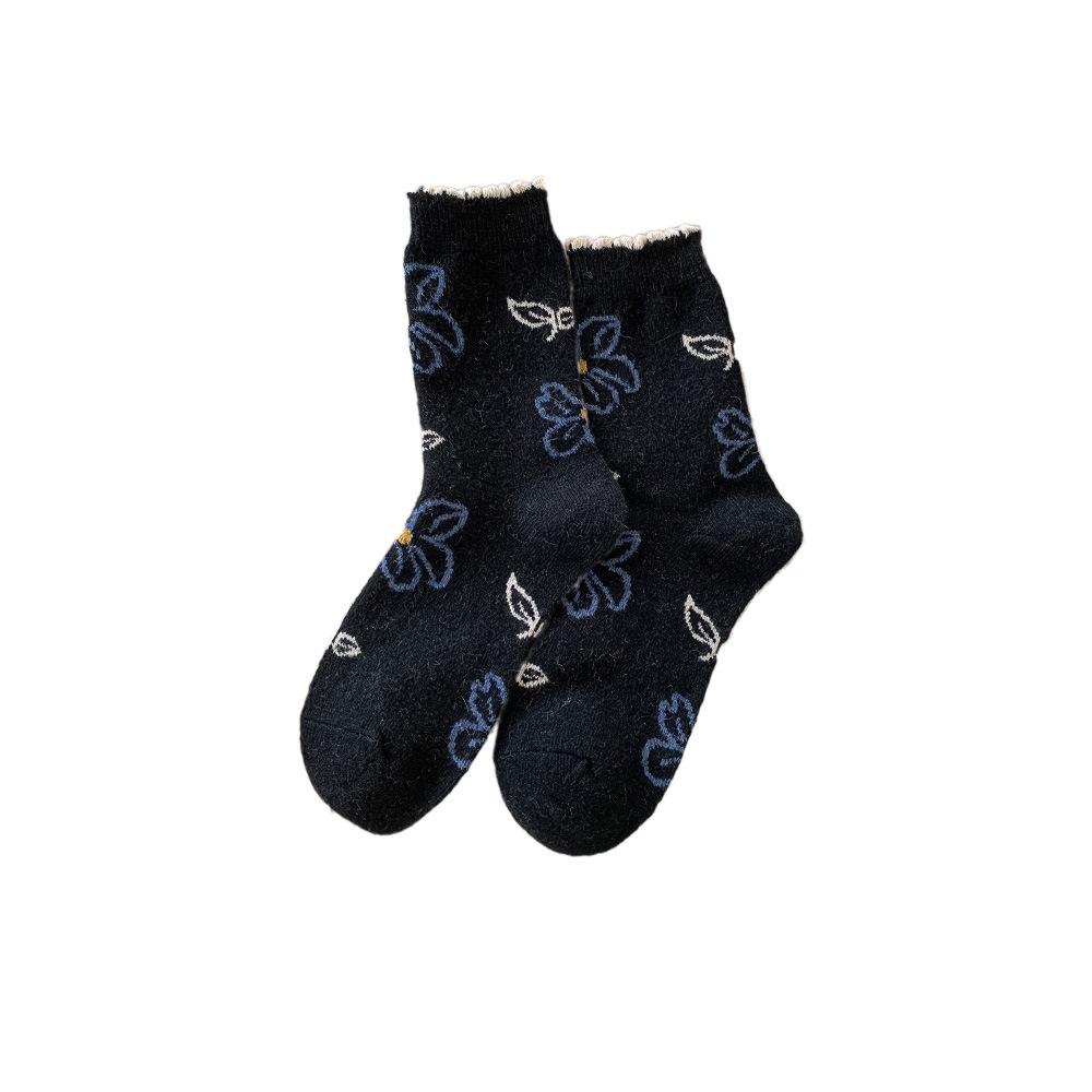 

Утепленные и теплые шерстяные носки, ретро в деревенском стиле и универсальные носки до середины икры, Дуй Дуй, универсальные для осени и зимы, плюшевые и милые 1 pair