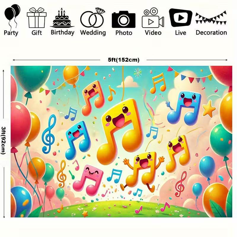 2D Cartoon Music Note Backdrop Colorful Balloon Birthday Party Background