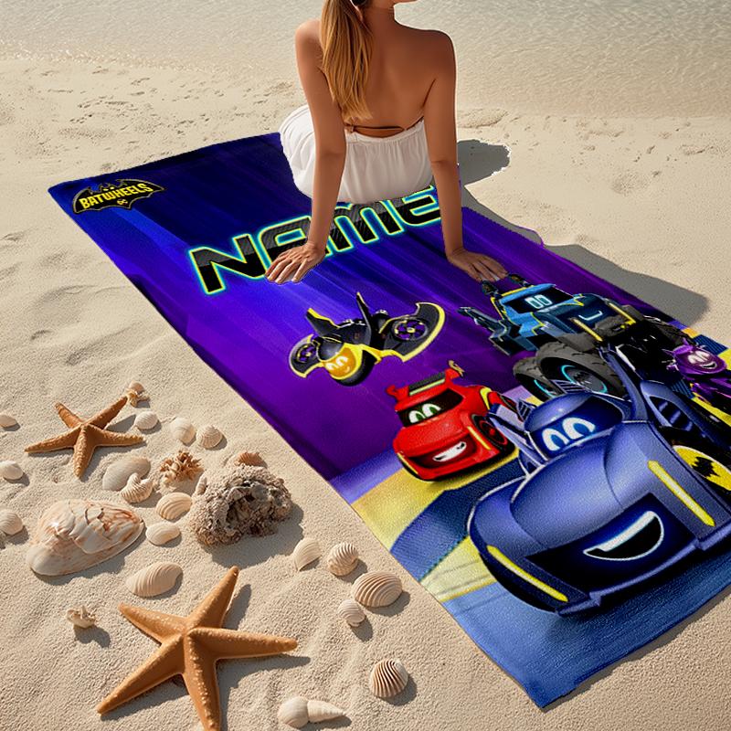 Custom Name Ultra-Soft Beach Towel with Batwheels Theme,Ideal for Pool - Camping, Diving - Perfect Travel Essential, Vibrant Beach Towel.