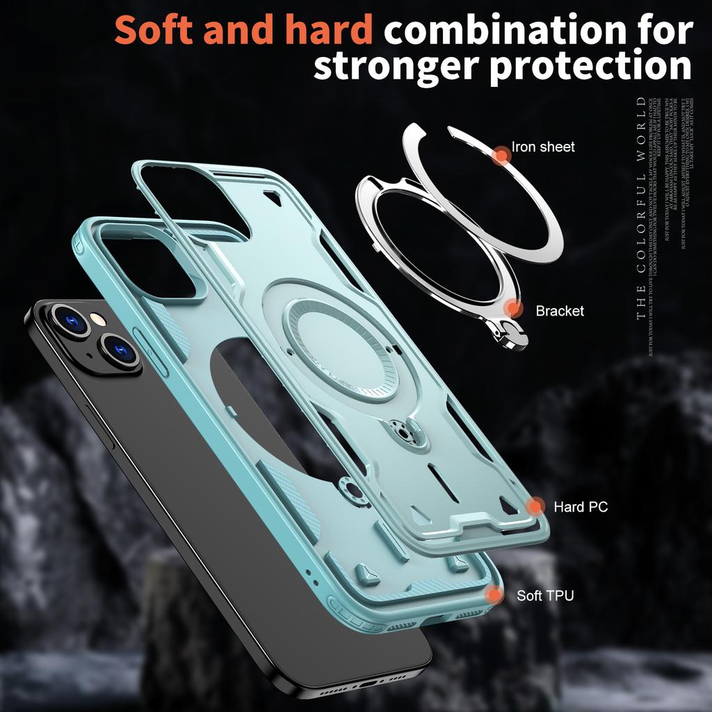 For iPhone 15 Plus Case Compatible with MagSafe Military Protection PC+TPU Kickstand Phone Cover