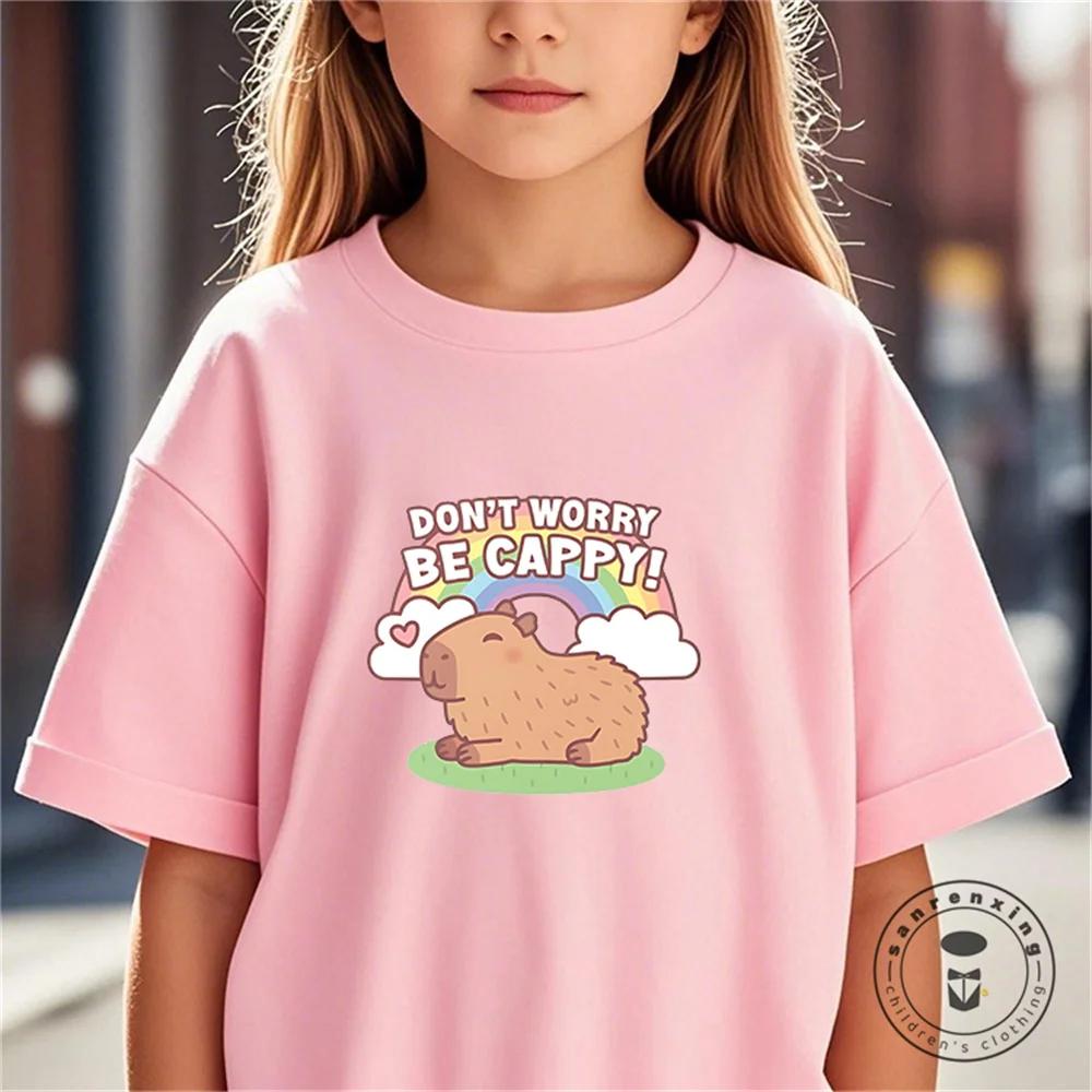 Vară Nouă Tendință Imprimeu Capibara Drăguț Tricou cu Mânecă Scurtă pentru Copii Drăguț Confortabil Versatil Tricou pentru Băiat și Fată