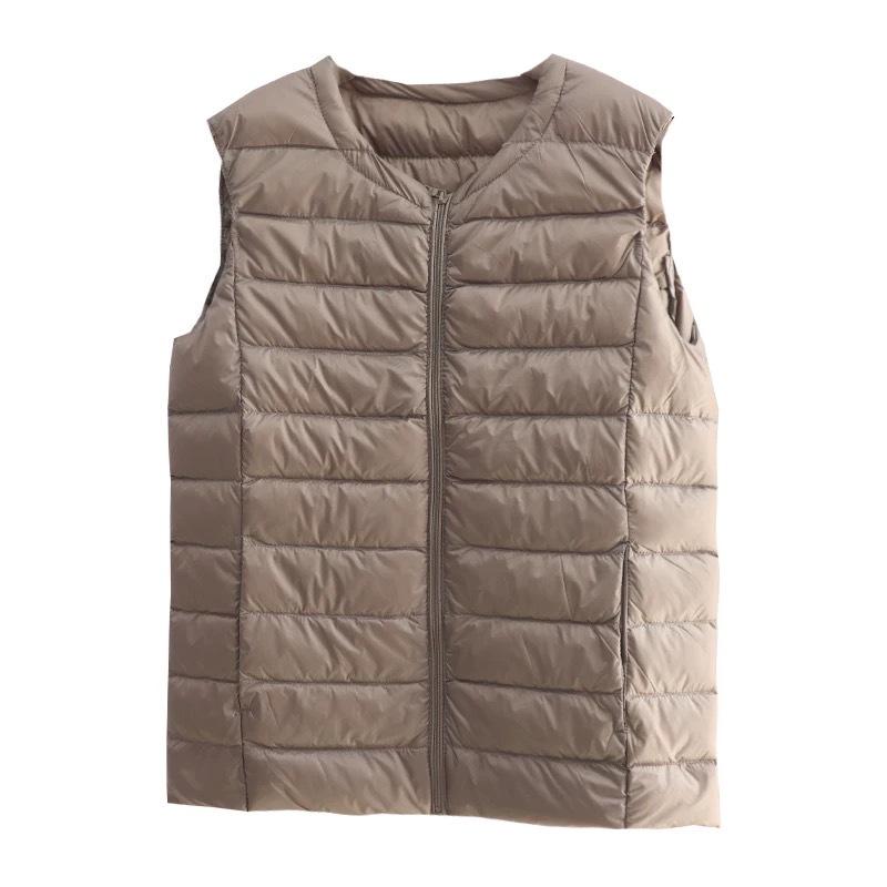 Women's Out-of-Season Korean Down Jacket - Slim Fit, Round Neck, Mid-Length, Zippered Winter Vest