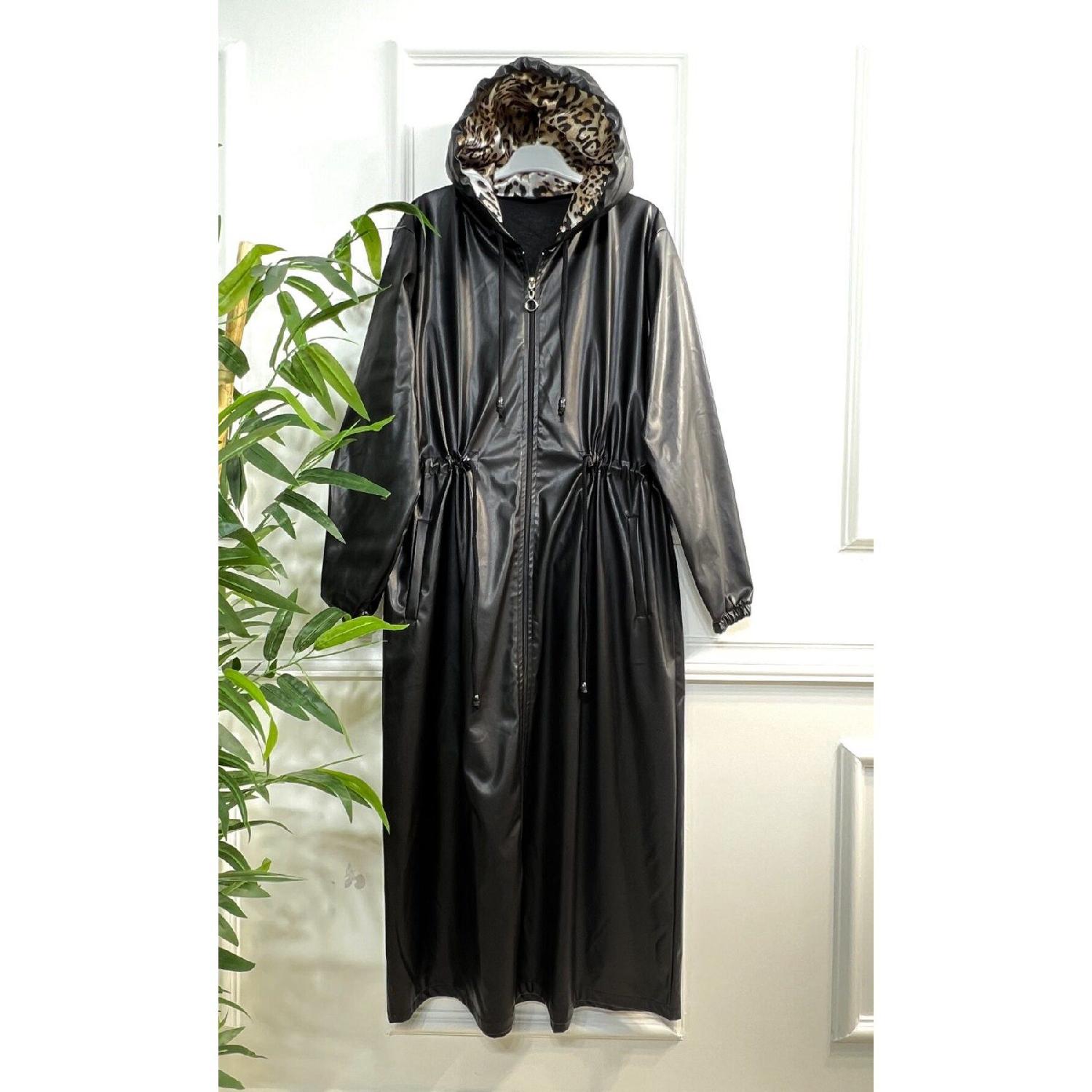 

Кожаный Тренч Lema Длинного Размера С Капюшоном и Шнурком На Талии - Черный 7XL бордовый