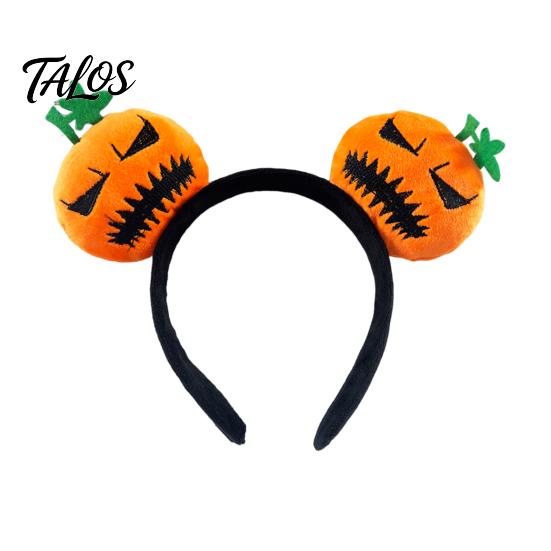 Funny Cosplay Hair Accessories Halloween Plush Pumpkin Headband, Fuzzy Orange Ghost Face Decorative Holiday Photo Props for Women Costume Hoops