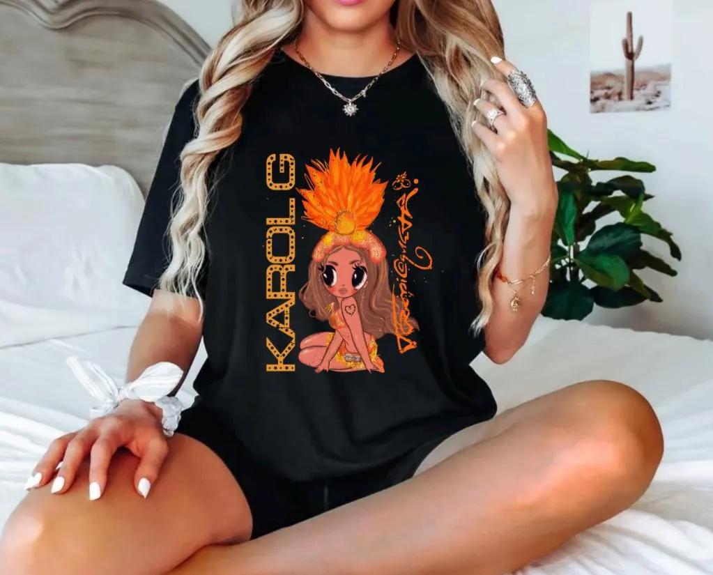 Singer Karol G Tropicoqueta Merch Tshirt UNISEX and Women Summer Cotton Clothing Fashion Round Neck Short Sleeved Top Streetwear