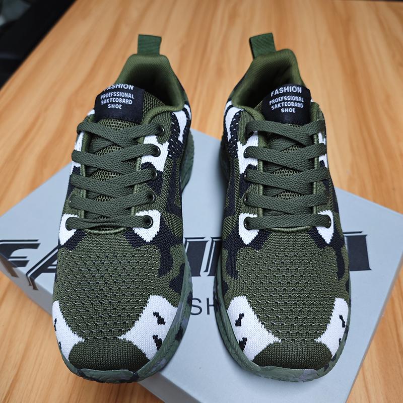 Fashion Green Camouflage Shoes for Women's Spring Outdoor Training, Running Leisure Sports Mesh Fabric for Men's Sports Running Shoes