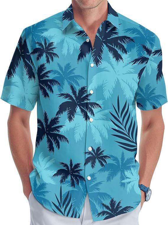 Summer new Hawaiian shirt men's fashion digital printing short sleeve source factory one piece hair