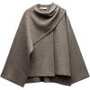 Capes Round Neck Short Sleeve A-Line Coat Women Coats Brown 02756107-35