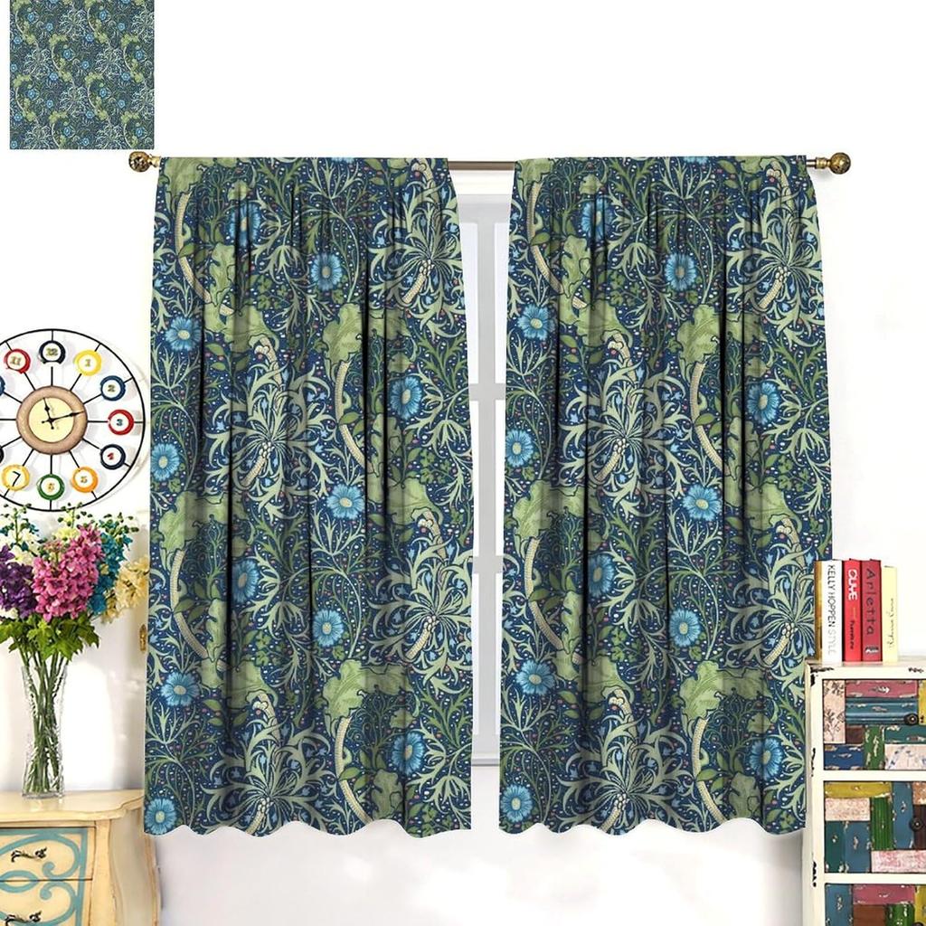 William Morris Floral Blackout Curtains   Country Farmhouse Flower Boho Retro Pattern Window Drapes   for Living Room Bedroom 21(W